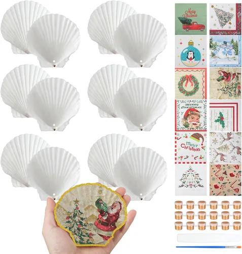 Miniatura 8 de Halloscume Juego de 12 Conchas de Vieira para Manualidades de 4''-5'' Conchas Grandes Naturales Blancas con 24 Piezas de Servilletas de Papel