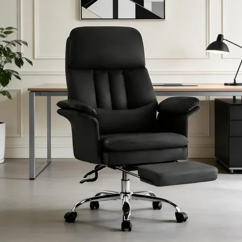 Miniatura 11 de Silla de oficina de cuero, silla de escritorio para computadora con soporte lumbar, ajuste de altura, cómodas sillas de tareas excutivas 400 libras