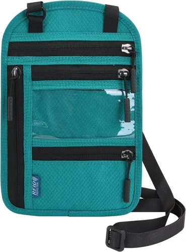 Surblue Cartera de cuello con bloqueo RFID, soporte para pasaporte de viaje, bolsa para el cuello, tarjetero de vacunación para mujeres y hombres,