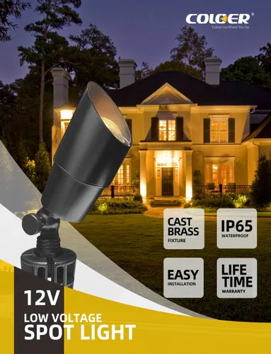 Miniatura 2 de COLOER Foco de paisaje de latón de bajo voltaje (negro) paquete de 1 con carcasa de aluminio de 5 W, foco LED MR16 2700K 450LM CRI85+, iluminación