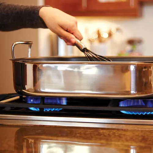 Miniatura 11 de All-Clad E752S264 Asador pequeño de acero inoxidable apto para lavavajillas con estante de utensilios de cocina, color plateado, L, Acero inoxidable
