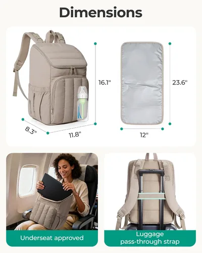 Miniatura 6 de BAGSMART Mochila para Pañales, Bolsa Grande para Pañales de Bebé, Bolsa Acolchada Esponjosa para Bebé para Mamá con Bolsillos Aislados de Acceso