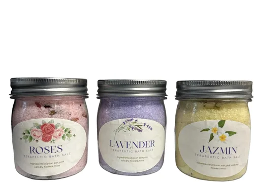 Sales de baño, juego de regalo de baño de 3 piezas, sales de remojo para mujeres relajantes, remojo de cuerpo y pies, lavanda, jazmin y rosas, 3