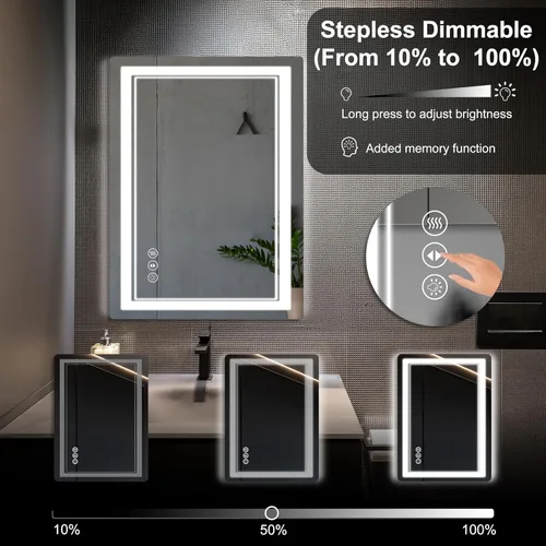 Miniatura 2 de Espejo de baño LED de 20 x 28 pulgadas con luz delantera y trasera, espejo de tocador de baño con 3 colores ajustables, luz regulable continua
