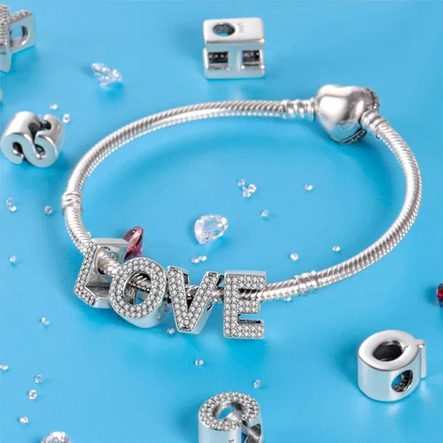 Miniatura 2 de CINKOLA Dijes de plata de ley 925 con letras del alfabeto A-Z con piedras cúbicas, colgantes aptos para pulseras europeas originales, dijes, joyería