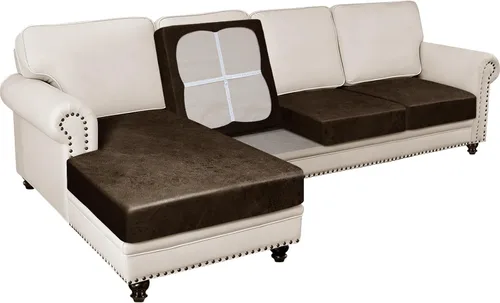 Miniatura 48 de Fundas para sofá modular, funda para sofá con aspecto de cuero, forma de L, 2 piezas, funda elástica suave para sofá seccional, protector de muebles