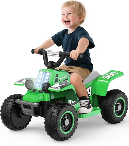 ANPABO - Cuatrimoto eléctrica para paseo de 6V 7AH para niños, de 4 ruedas para niños pequeños con faro, marcha adelante y atrás, claxon, Verde