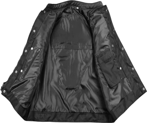 Miniatura 2 de Jackets 4 Bikes SOA Chaleco de Motocicleta para Hombre, Cuero Genuino de Búfalo, Armadura Trasera, Bolsillos Interiores, Chalecos de Club de Negro