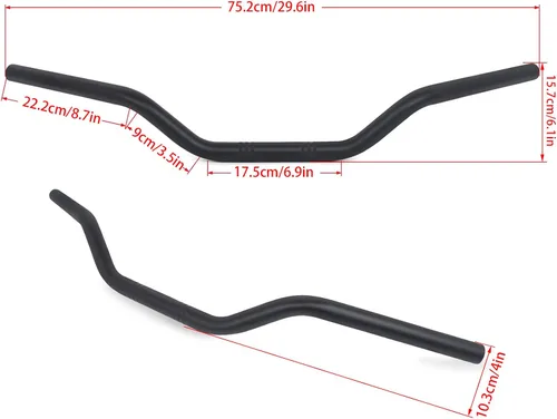 Miniatura 6 de Manubrio para Motocicleta 1 pulgada 25mm Ace Cafe Racer Clubman Compatible con Harley Sportster XL883 XL1200 (Negro Bajo)