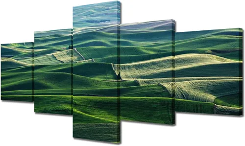 Miniatura 24 de TUMOVO Lienzo decorativo para pared de sala de estar, 5 paneles de naturaleza, Alaska, Estados Unidos, autopista alrededor de montañas, paisaje