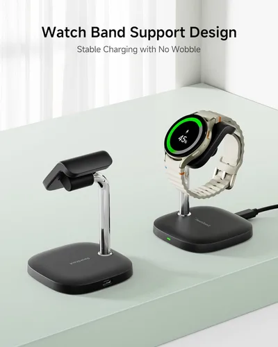Miniatura 3 de Base de carga SwanScout para Samsung Galaxy Watch 8/8 Classic/Ultra (2025)/7/Ultra/FE/6/6 Classic/5/5 Pro/4/3/Active 2/Active, SwanScout 505S Negro