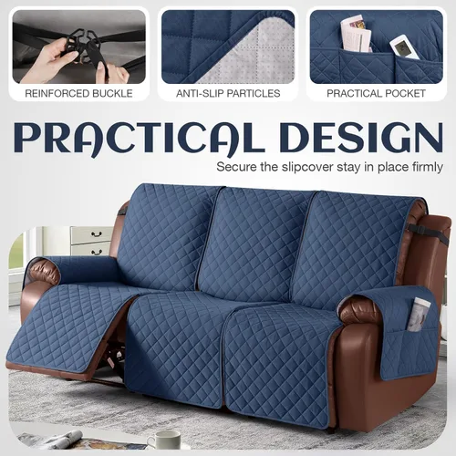 Miniatura 4 de KinCam - Funda de sofá reclinable impermeable, fundas de sofá reclinable antideslizantes para 3 asientos, protector de muebles de sofá reclinable