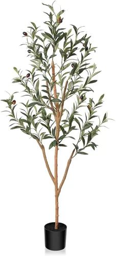 Miniatura 10 de Kazeila Árbol de olivo artificial de 7 pies de alto, planta de seda sintética para decoración del hogar y la oficina, árbol en maceta falso
