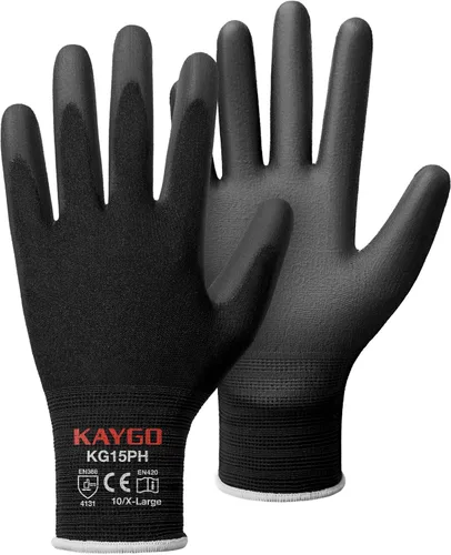 Miniatura 25 de KAYGO KG15P - Guantes de trabajo con revestimiento de poliuretano, nailon Lite, para la seguridad, revestimiento de poliuretano gris, muñeca de Azul