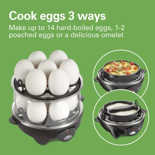 Miniatura 3 de Hamilton Beach 3-en-1 Cocedor de Huevos Eléctrico para Huevos Duros, Escalfador, Fabricante de Tortillas y Vaporizador de Vegetales, Capacidad
