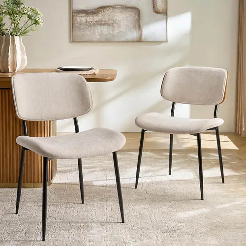 Miniatura 11 de HULALA HOME Juego de 2 sillas de comedor tapizadas modernas de mediados de siglo con respaldo curvado de madera, patas de metal negro, silla de cena