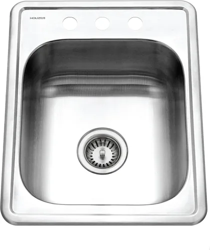 Miniatura 9 de Houzer Glowtone A1722-7BS-1 - Fregadero de barra de acero inoxidable de 17 pulgadas con colador, montaje superior, 3 agujeros