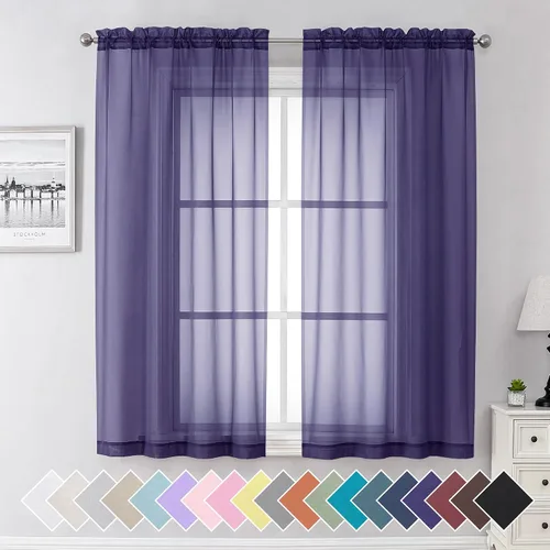 Miniatura 101 de Aiyufeng 2 paneles de cenefa transparente negra de 14 pulgadas de largo, cortinas cortas negras transparentes para dormitorio, cortinas de cocina