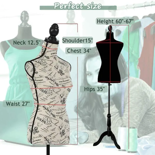 Miniatura 3 de Maniquí Torso Maniquí Forma Ajustable Cuerpo Manicano para Ropa, Maniquí Mujer de 60 a 67 pulgadas con Soporte Trípode Coser Forma de Vestido