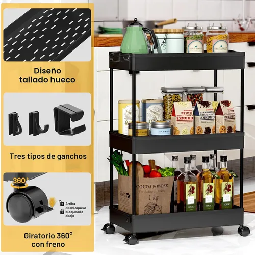 Miniatura 2 de SPACEKEEPER Carrito de Almacenamiento Rodante de 3 Niveles Organizadores de Carrito de Baño con Ruedas Organización de Cuarto de Lavandería Unidad