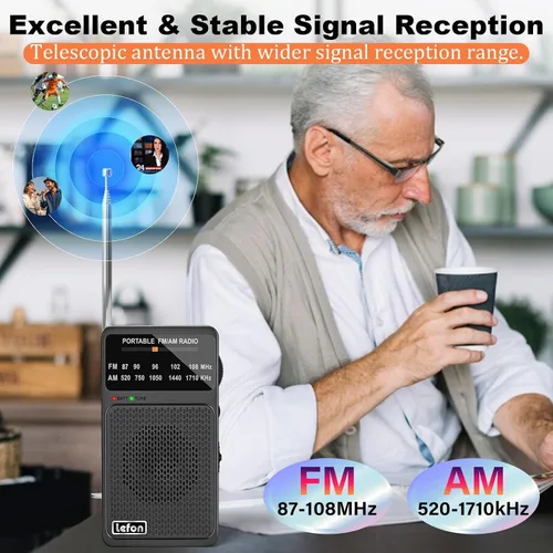Miniatura 2 de TRELC Radio portátil AM FM, mini radios de transistor a pilas con clip trasero y cordón, excelente recepción, altavoz y conector para auriculares