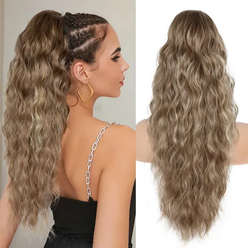 Miniatura 16 de Extension de cola de caballo con cordón de 26 pulgadas para mujer, extensiones de cola de caballo largas y onduladas, extensiones de cabello