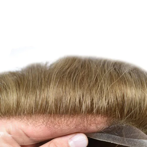 Miniatura 3 de Sistema de repuesto de cabello humano europeo con encaje frontal suizo para hombre, tupé para hombre, pieza de cabello, nudo blanqueado, línea #17