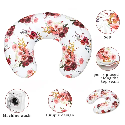 Miniatura 3 de SWESEN Funda de almohada de lactancia floral para bebé, funda de almohada orgánica suave para lactancia materna, flor de acuarela burdeos