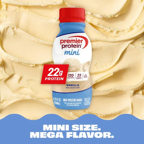 Miniatura 5 de Premier Protein Shake MINIs, vainilla, 0.78 oz de proteína, 120 calorías, sin azúcar añadida, 8.75 onzas líquidas, paquete de 12