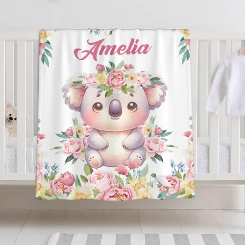 Miniatura 30 de Manta de bebé personalizada para niñas y niños, manta de bebé personalizada con nombre de bosque de animales para niños pequeños, baby shower