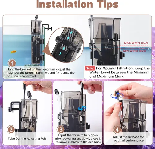 Miniatura 4 de AQQA Skimmer de proteína para acuario para tanque de peces de agua salada Nano Surface Skimmer Bomba de filtro 79GPH ultra silencioso para tanque