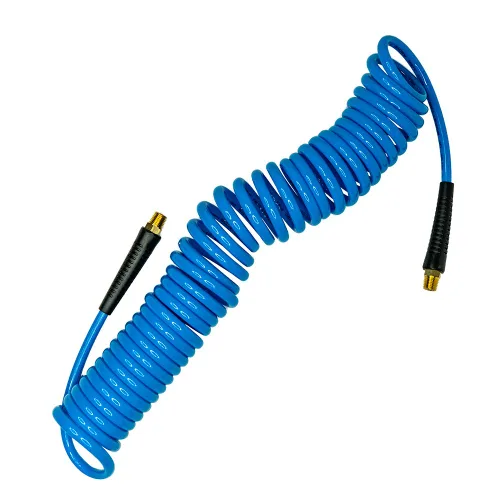 Amflo 24-25E-RET manguera de poliuretano azul en espiral de 120 PSI, 1/4 pulgadas x 25 pies con extremos MNPT giratorios macho y accesorios que
