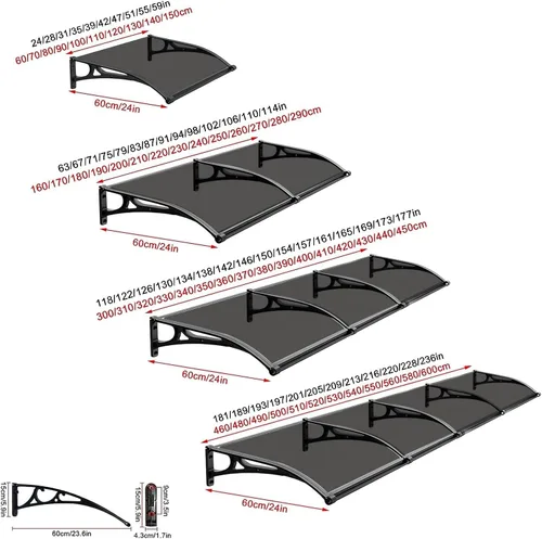 Miniatura 6 de Cubierta de policarbonato moderna gris, toldo para ventana de puerta delantera, toldo de patio, porche, toldo, toldo de sol, cubierta de refugio