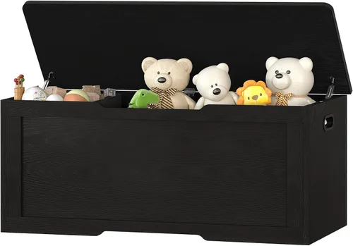 Miniatura 10 de usikey Cofre de almacenamiento de 39.4 pulgadas, baúl de juguetes, caja de juguetes con bisagras de seguridad, banco de almacenamiento superior L