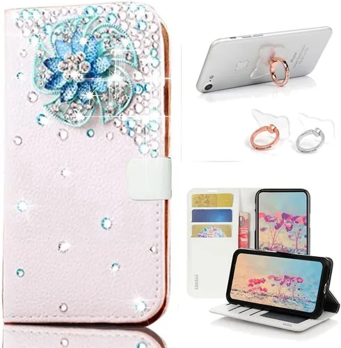 Miniatura 10 de Bling - Funda tipo cartera compatible con iPod Touch 5 y iPod Touch 6, elegante funda de piel con diseño de mariposa 3D hecha a mano con soporte