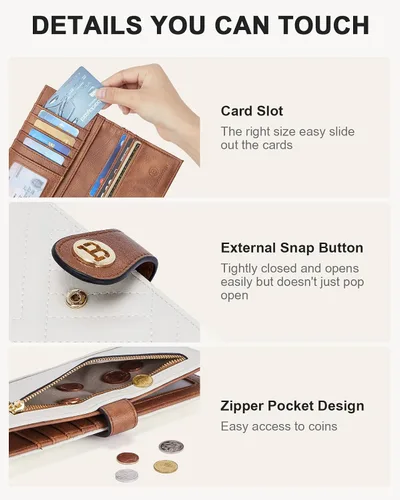 Miniatura 3 de BOSTANTEN - Cartera delgada de cuero para mujer con bloqueo RFID, cartera plegable para tarjetas de crédito con bolsillo para monedas y cremallera