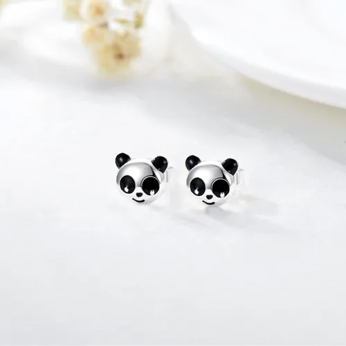 Miniatura 2 de Aretes tipo dormilona de oro amarillo de 10 quilates y 14 quilates con diseño de oso panda para mujeres y niñas pequeñas, aretes para mascotas