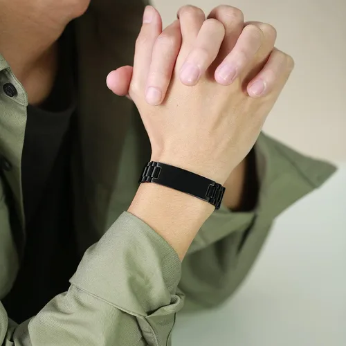 Miniatura 3 de VNOX Correa de reloj masculina de acero inoxidable, pulsera de eslabones personalizada, regalo de joyería para hombres, papá, padre, marido, novio