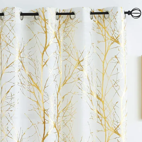 Miniatura 20 de FMFUNCTEX Cortinas de Lino Semitransparentes para Dormitorio, Cortinas Azules y Blancas de 63 Pulgadas de Largo para Sala de Estar, Cortinas de Rama