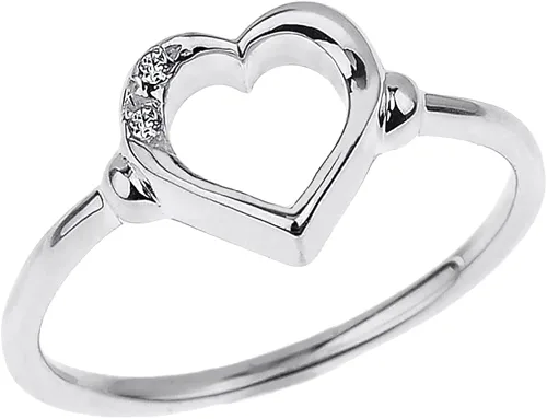 Anillo de oro blanco de 10 quilates con diamantes y corazón abierto con piedras engastadas (color J-K, claridad I1-I2)