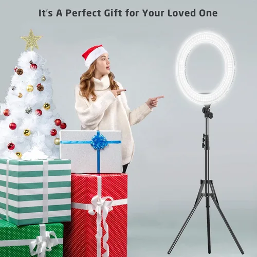 Miniatura 7 de Anillo de luz de 18 pulgadas con soporte, 60 W bicolor 3000-5800K anillo de luces profesionales con trípode para maquillaje Vlog, anillo grande