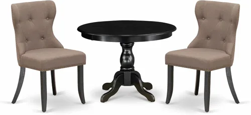 East West Furniture HBSI3-ABK-48 - Juego de muebles de comedor de 3 piezas que contiene una mesa de comedor redonda con pedestal y 2 sillas
