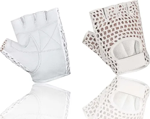 Miniatura 4 de Guantes de cuero sin dedos para levantamiento de pesas, ejercicio para silla de ruedas, color blanco W 1061