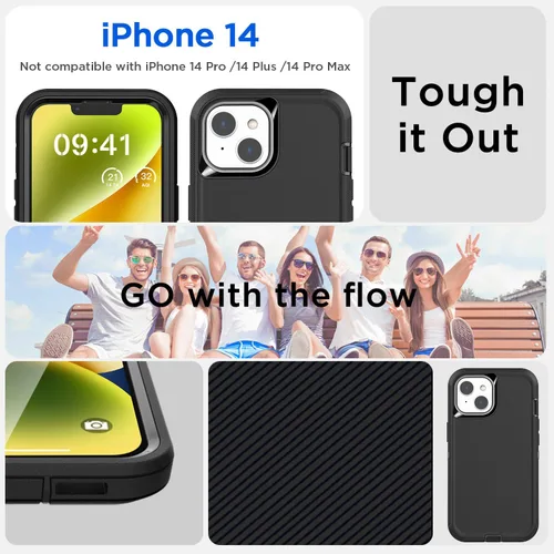 Miniatura 2 de AICase Funda para iPhone 14 (6.1 pulgadas) con protector de pantalla de vidrio, protección contra caídas de alta resistencia, cuerpo completo, a