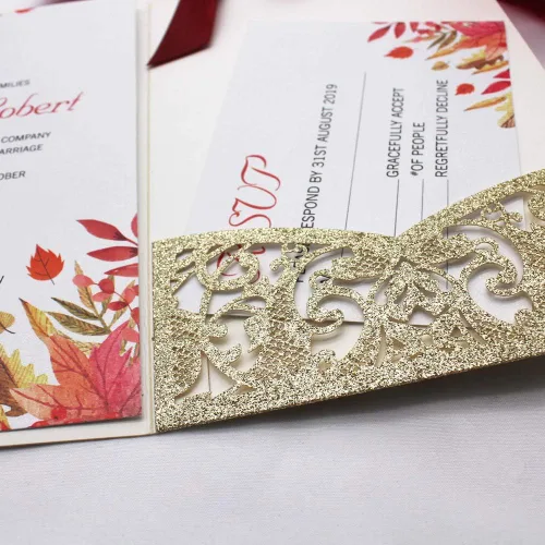 Miniatura 7 de AdasBridal 25 invitaciones de boda con purpurina de 250 GSM con tres pliegues con tarjetas de confirmación y sobres para boda, compromiso, despedida