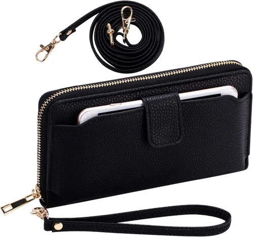 Miniatura 5 de K . A Cartera de pulsera para mujer, bolsa cruzada para teléfono celular, bolso de mano con ranuras para tarjetas RFID, 2 correas para muñeca