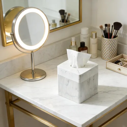 Miniatura 6 de Caja de pañuelos blanca cuadrada de resina para decoración del hogar, soporte de caja de pañuelos de cubo de mármol acanalado vertido a mano – Caja