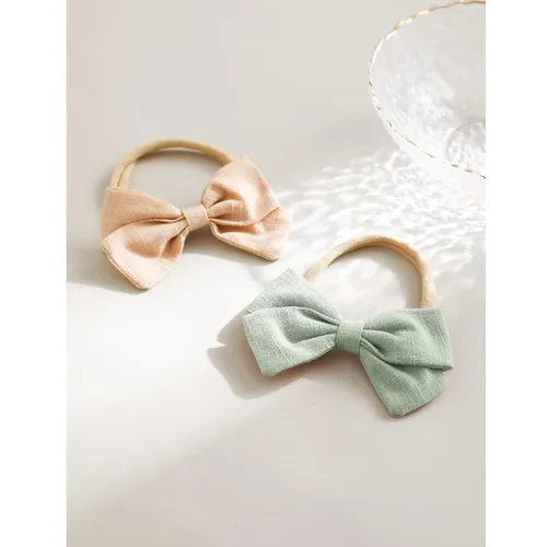 Miniatura 6 de Jesries 30 diademas para bebé, lazos para el pelo para niñas, diademas de nailon con lazos de lino, accesorios para la cabeza hechos a mano