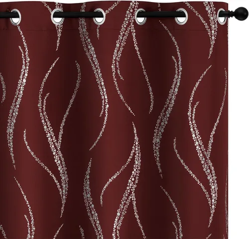 Miniatura 52 de Yakamok Cortinas opacas de 84 pulgadas de largo para sala de estar, con aislamiento térmico, patrón de líneas onduladas doradas, patrón de puntos
