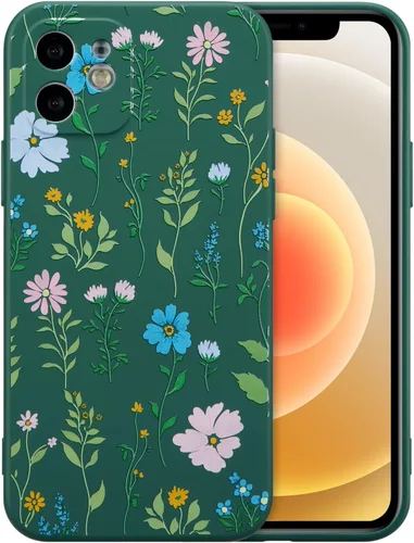 Miniatura 17 de RALEAVO Funda Floral para iPhone 12, Cubierta de Silicona Líquida con Bonito Patrón de Rama de Flores para Niñas y Mujeres, Funda Protectora de Goma